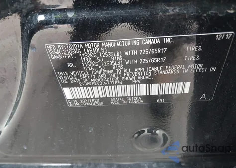 2018 Toyota Rav4 Le из США, поврежденный, VIN 2T3BFREV2JW737696